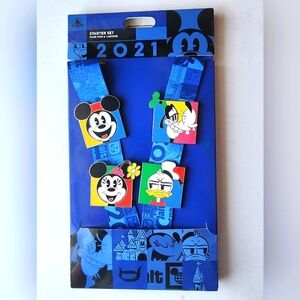 NIB Disney Parks Lanyard Pin Starter Set 2021